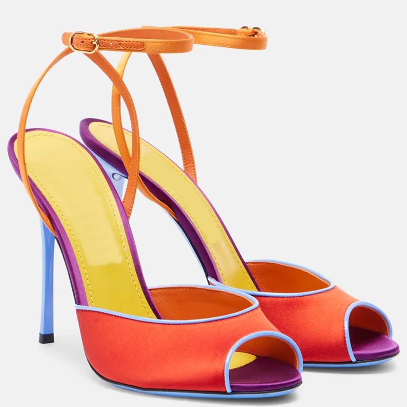 Peep Toe Heels - Sandal Peep Toe Warna Campuran Satin