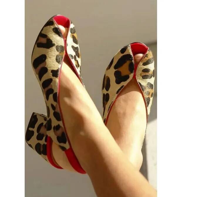 Peep Toe Heels - Sandal Wanita Motif Leopard Peep Toe