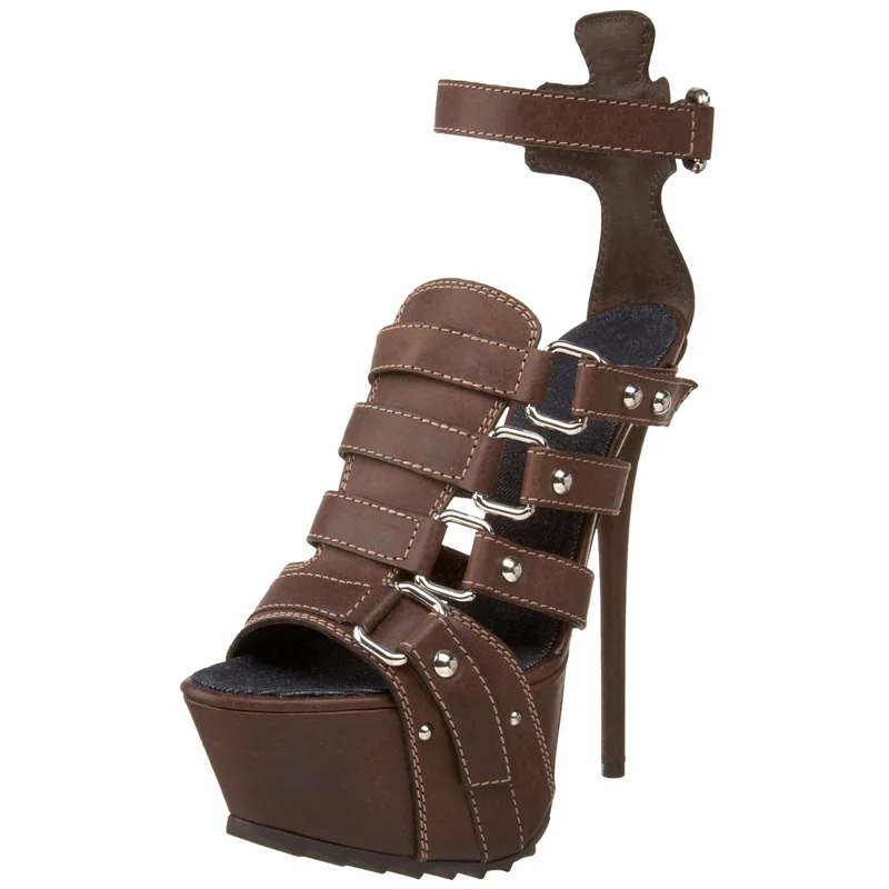 Peep Toe Heels - Sandal Tali Gesper Rivet Logam Plaftorm,