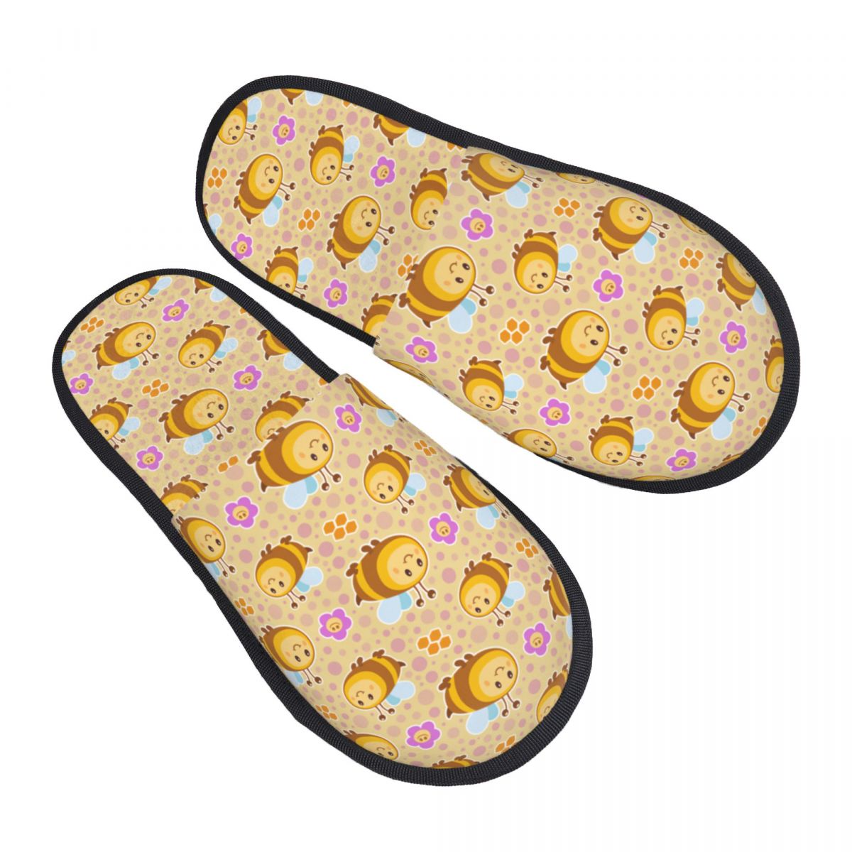 Fluffy Fur Slipper - Sandal Rumah Motif Bunga Lebah Lucu,