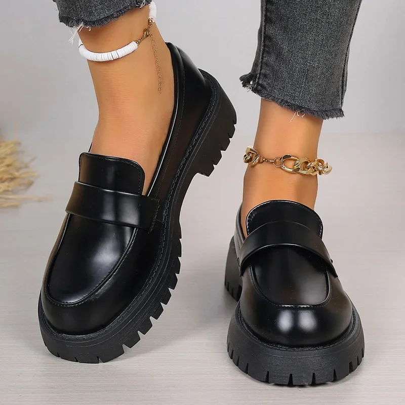 Women'S Shoes Loafers Black - Sepatu Loafer Platform Hitam Gaya Inggris