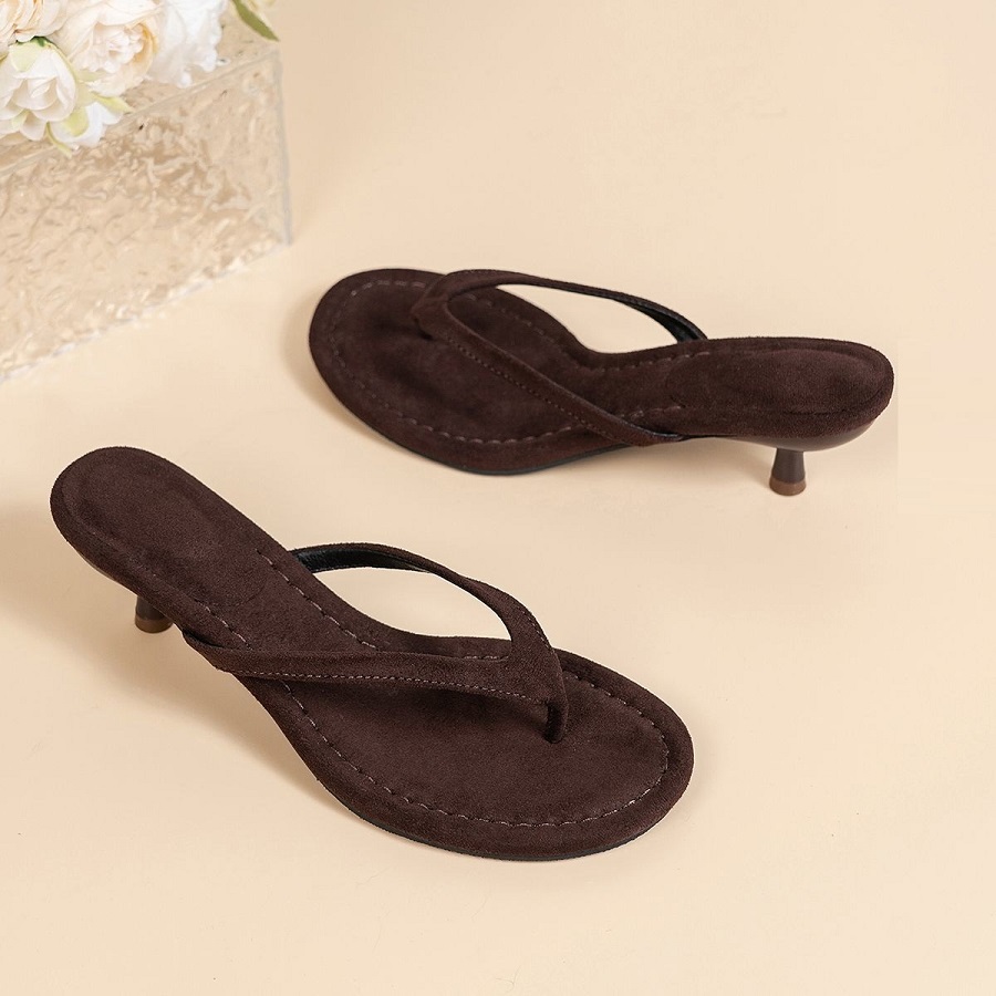 Women'S Shoes Kitten Heels - Sandal Thong Hak Tinggi Suede Imitasi