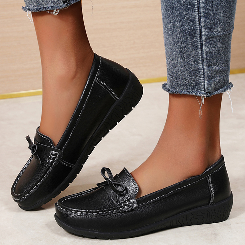 Sepatu Flat Wanita Kulit Asli  - Women'S Shoes Loafers Black ulasan dan harga