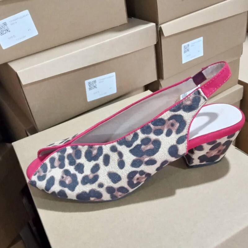 Sandal Wanita Motif Leopard Pe - Peep Toe Heels ulasan dan harga