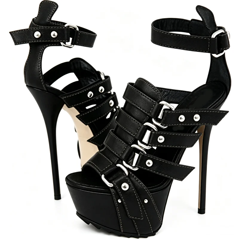 Sandal Tali Gesper Rivet Logam - Peep Toe Heels ulasan dan harga