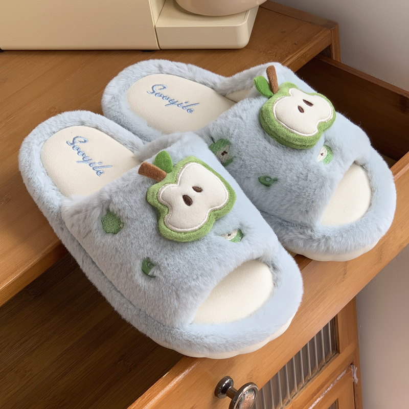 Sandal Kapas Motif Kartun Apel - Fluffy Fur Slipper ulasan dan harga