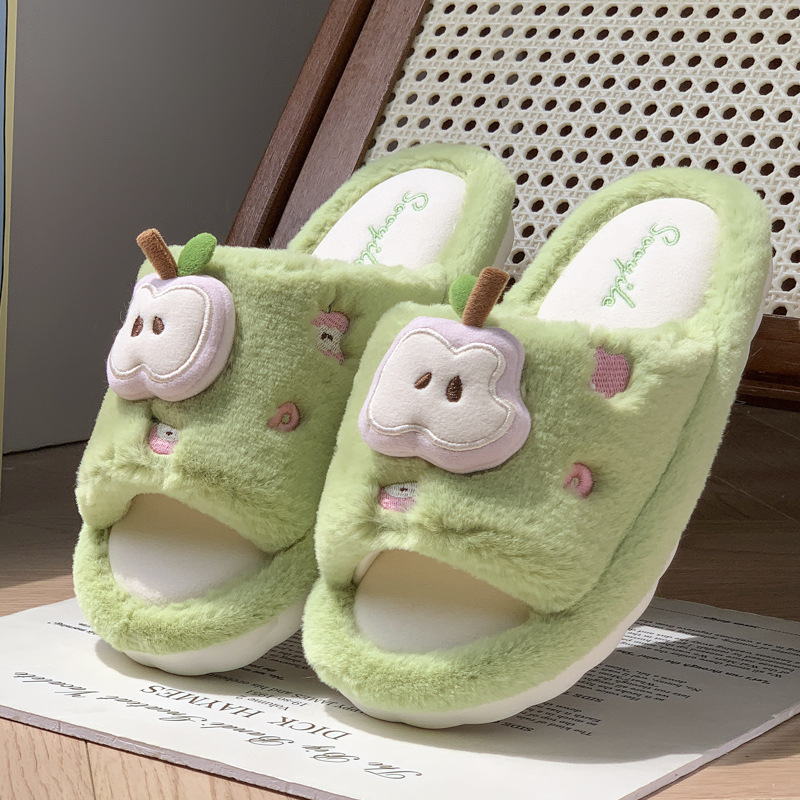 Sandal Kapas Motif Kartun Apel - Fluffy Fur Slipper ulasan dan harga