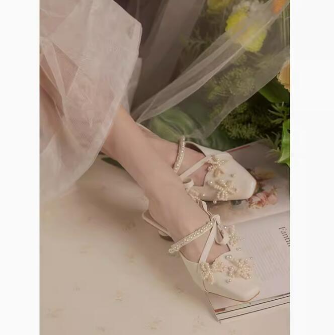 Manik-manik Mutiara Busur Sisi - Women'S Shoes Kitten Heels ulasan dan harga