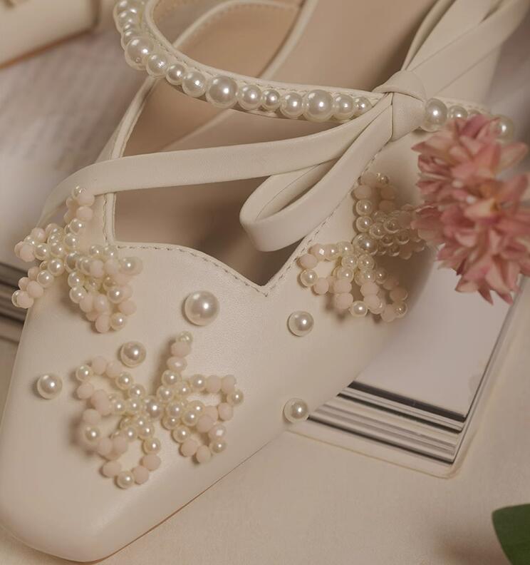 Manik-manik Mutiara Busur Sisi - Women'S Shoes Kitten Heels ulasan dan harga