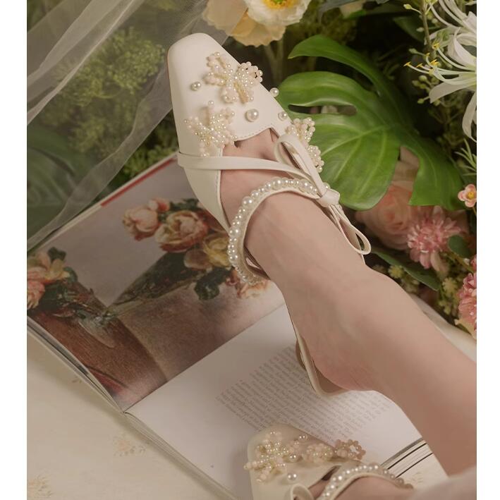 Manik-manik Mutiara Busur Sisi - Women'S Shoes Kitten Heels ulasan dan harga